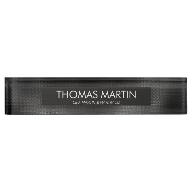 Masculine Black Leather Office Desk Name Desk Name Plate (Front)