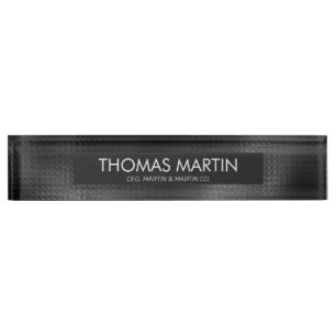 Masculine Black Leather Office Desk Name Plate
