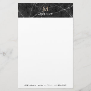 masculine black marble monogram stationery