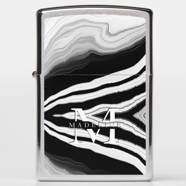 Masculine Black Marble Monogrammed Zippo Lighter (Front)