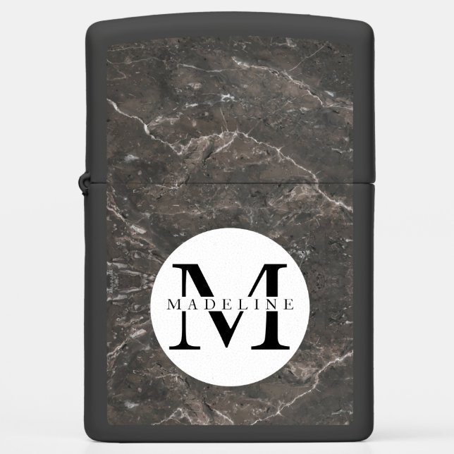 Masculine Black Marble Monogrammed Zippo Lighter (Front)
