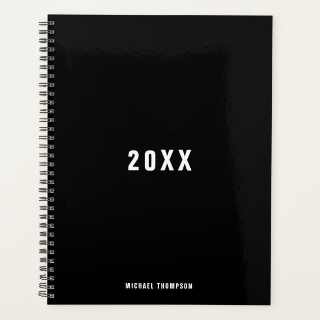 Masculine Black Monochrome Minimalist  Planner (Front)