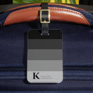 Masculine Black Ombre Gray Classic Monogram Luggage Tag