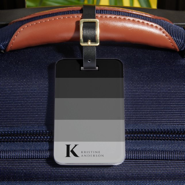 Masculine Black Ombre Gray Classic Monogram Luggage Tag (Front Insitu 2)