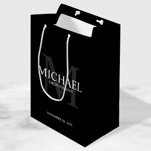 Masculine Black Personalized Groomsmen Medium Gift Bag