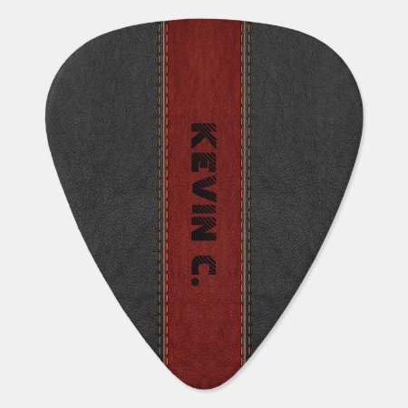 Masculine Black & Red Stitched Leather Stripes Guitar Pick
