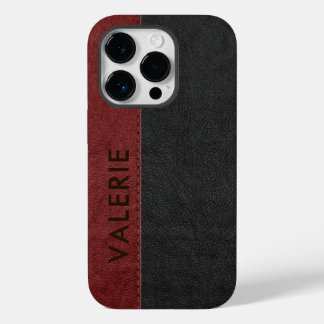 Masculine Black & Red Vintage Faux Leather Case-Ma Case-Mate iPhone 14 Pro Case