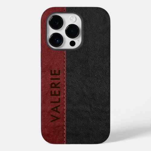 Masculine Black  Red Vintage Faux Leather Case_Ma Case_Mate iPhone 14 Pro Case
