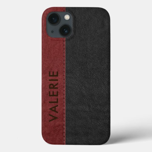 Masculine Black  Red Vintage Faux Leather iPhone 13 Case