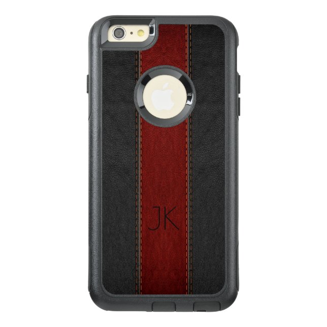 Masculine Black & Red Vintage Leather Otterbox iPhone Case (Back)