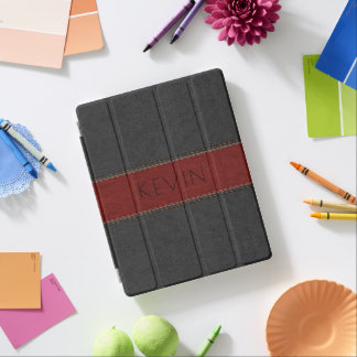 Masculine Black & Red Vintage Leather Print iPad Smart Cover