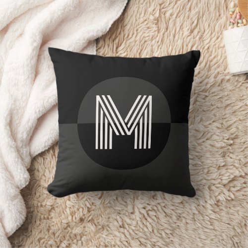 Masculine Black White Geometric Modern Monogram Throw Pillow