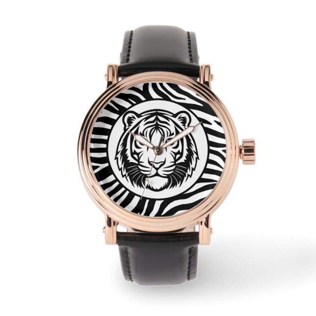 Masculine,Black White Tiger Face , Modern  Watch (Front)
