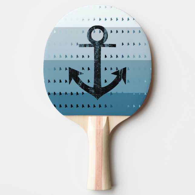 Masculine Blue Anchor Nautical Pattern Design Ping-Pong Paddle (Front)