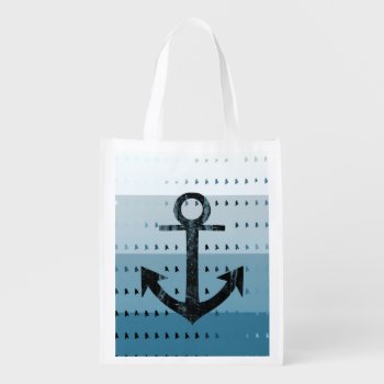Masculine Blue Anchor Nautical Pattern Design Reusable Grocery Bag by VintageDesignsShop at Zazzle