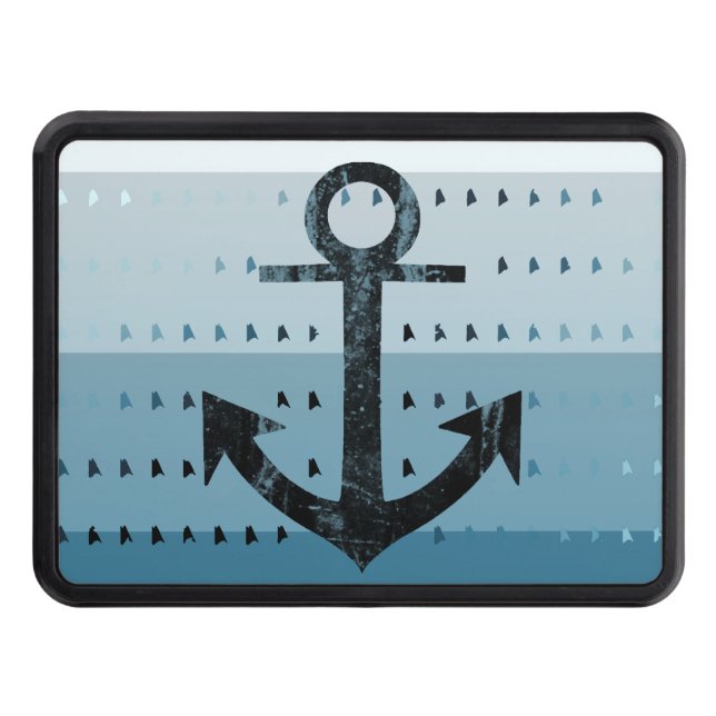 Masculine Blue Anchor Nautical Pattern Design Tow Hitch Cover (Front)