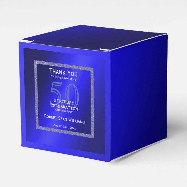 Masculine Blue & Glitter Frame 50th Birthday   Favor Boxes (Front Side)