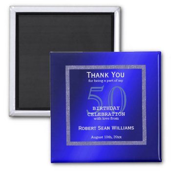 Masculine Blue & Glitter Frame 50th Birthday  Magnet by shm_graphics at Zazzle