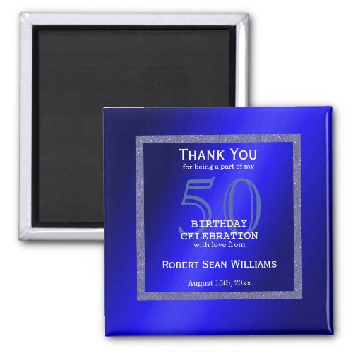 Masculine Blue  Glitter Frame 50th Birthday  Magnet