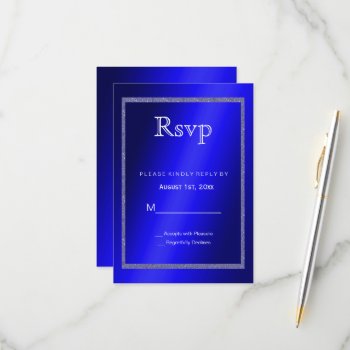 Masculine Blue & Glitter Frame 50th Birthday Rsvp Card by shm_graphics at Zazzle