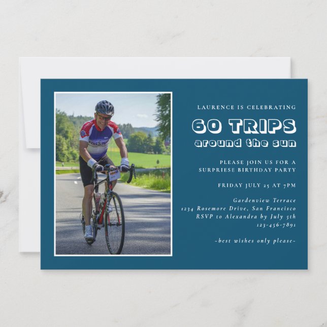 Masculine Blue White 60th Birthday Photo  Invitati Invitation (Front)