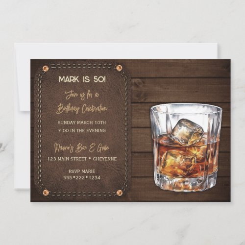 Masculine Bourbon Whiskey Scotch Wood Leather Invitation