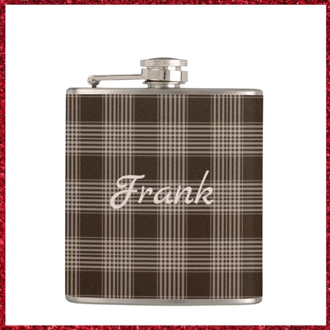 Masculine Brown and Beige Plaid Flask (Creator Uploaded)