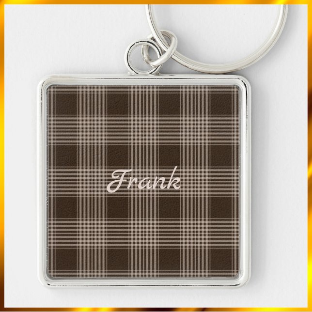 Masculine Brown and Beige Plaid Keychain (Creator Uploaded)