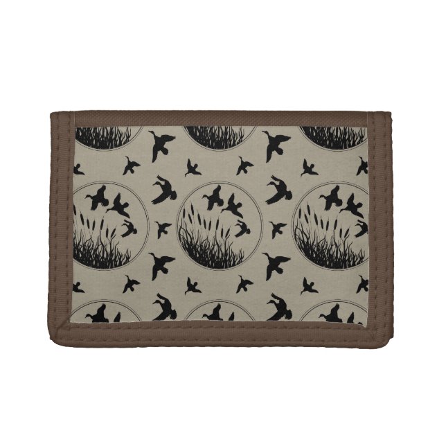 Masculine Brown Black Ducks Flying Duck Hunter Tri-fold Wallet (Front)