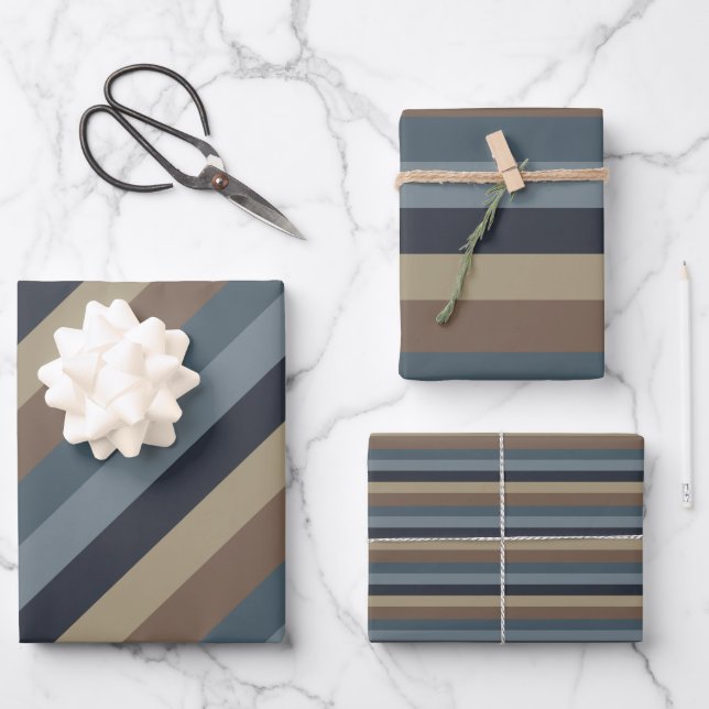 Masculine Brown Blue Taupe Wrapping Paper Sheets (Front)