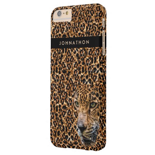 Masculine Brown Leopard Fur With Name and Wild Cat Barely There iPhone 6 Plus Case