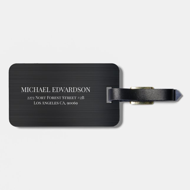 Masculine Brushed Metal Luggage Tag (Back Horizontal)