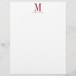 Masculine Burgundy Red Formal Monogram Letterhead<br><div class="desc">A modern masculine formal burgundy red name and initial monogram for your letterhead with an Industrial Roman modern typeface. Add a special handwritten note with your own name logo. Simple and minimalist style. Order in larger quantities for greater savings.</div>