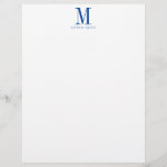 Masculine Business ProfessionaI Blue Monogram  Letterhead<br><div class="desc">A modern masculine blue name and initial monogram for your letterhead with an Industrial Roman modern typeface. Add a special handwritten note with your own name logo. Simple and minimalist style. Order in larger quantities for greater savings.</div>