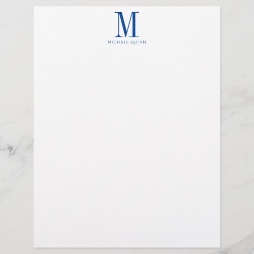 Masculine Business ProfessionaI Blue Monogram  Letterhead