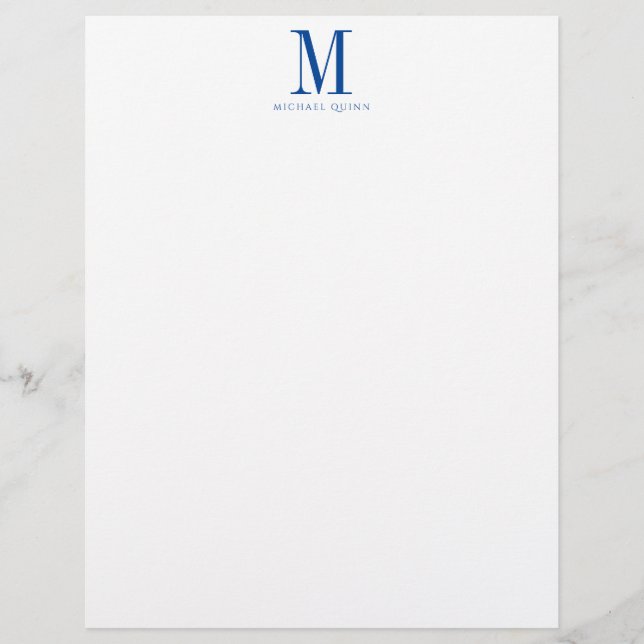Masculine Business ProfessionaI Blue Monogram  Letterhead (Front)