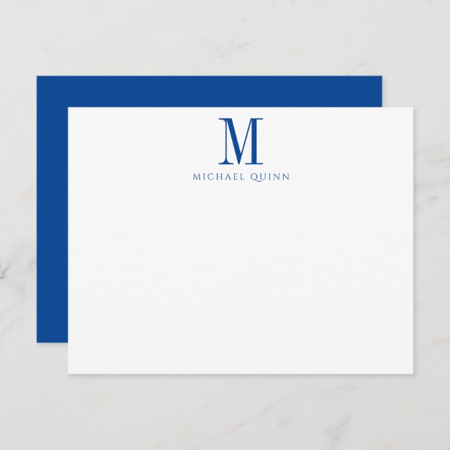 Masculine Business ProfessionaI Blue Monogram  Note Card (Front/Back)