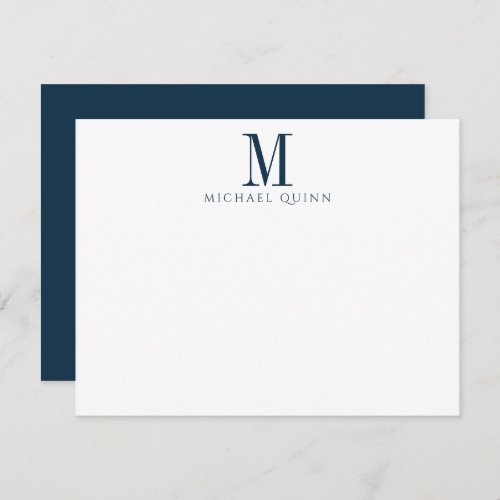 Masculine Business ProfessionaI Navy Blue Monogram Note Card