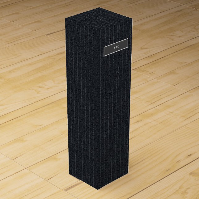 Masculine Chalk Stripe Mens Personalized Monogram Wine Box (Front)