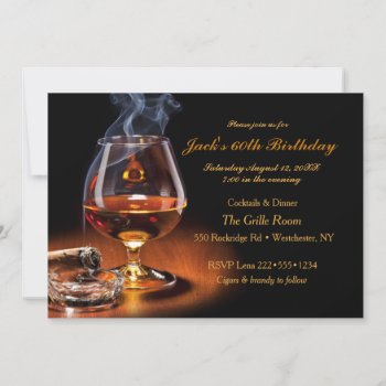 Masculine Cigars & Brandy Cognac Snifter Monogram Invitation by HydrangeaBlue at Zazzle