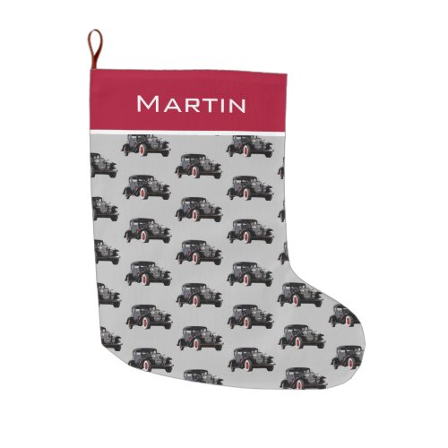 Masculine Classic Black Vintage Car Auto Large Christmas Stocking