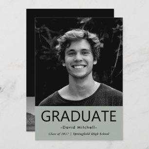 Masculine Classic Gray Graduation Party Photo Invitation
