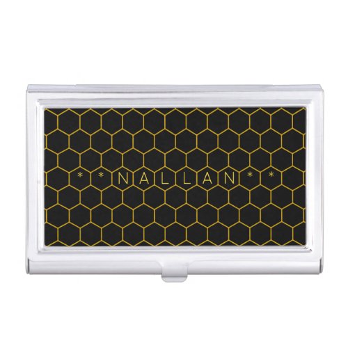 Masculine  classy honeycomb pattern black yellow business card case