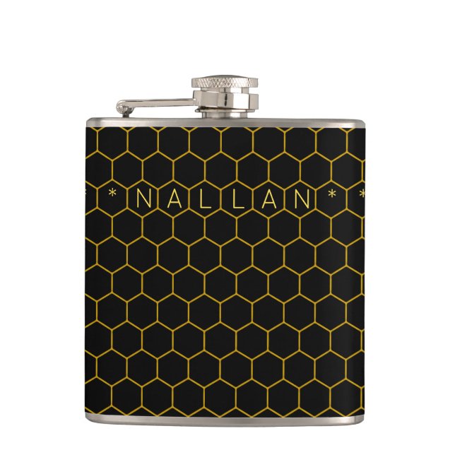 Masculine & classy honeycomb pattern black yellow flask (Front)