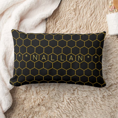 Masculine  classy honeycomb pattern black yellow lumbar pillow