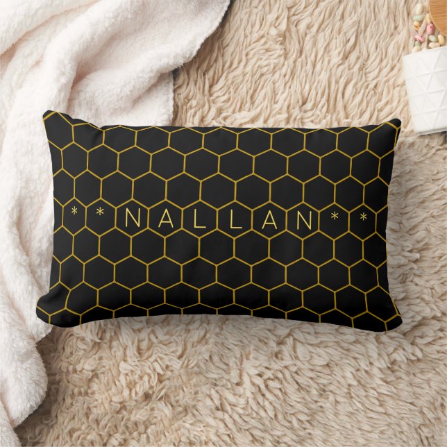 Masculine & classy honeycomb pattern black yellow lumbar pillow (Blanket)