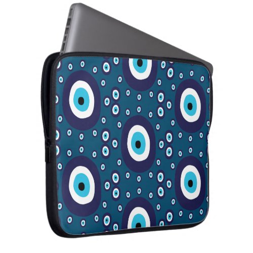Masculine Dark Blue Nazar Evil Eye Pattern Laptop Sleeve