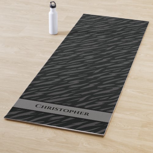 Masculine Dark Grey Black Pattern Monogram Yoga Mat