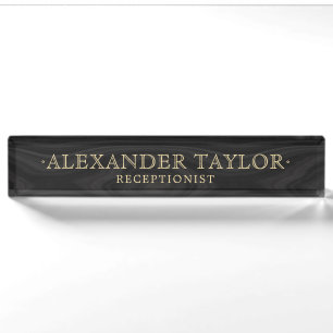 Masculine Dark Wood Gold Business Desk Name Plate
