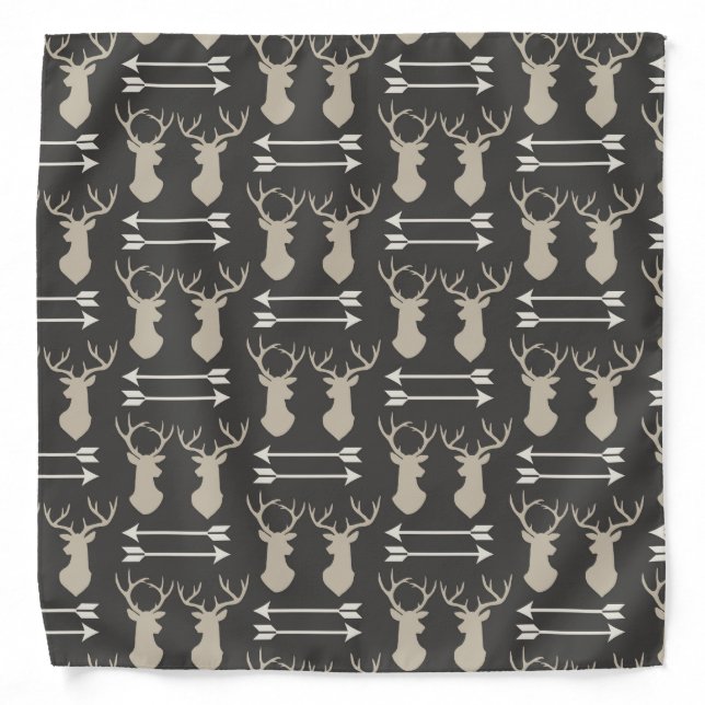 Masculine Deer, Antlers, and Arrows Pattern Bandana (Front)